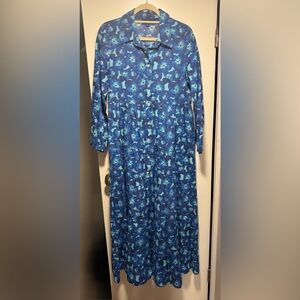Ro's Garden Jinette Maxi Blue Floral Shirt Dress